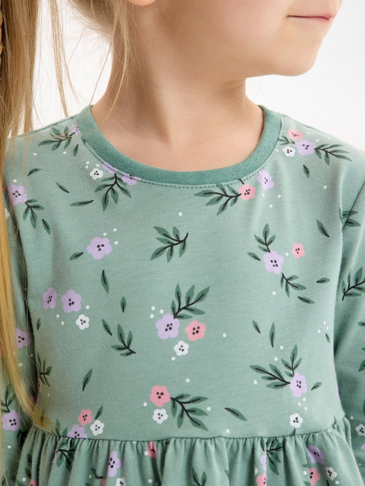 Платье хлопковое в садик с длинным рукавом 