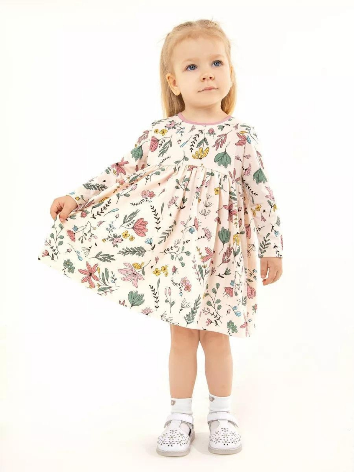 Платье хлопковое в садик с длинным рукавом 
