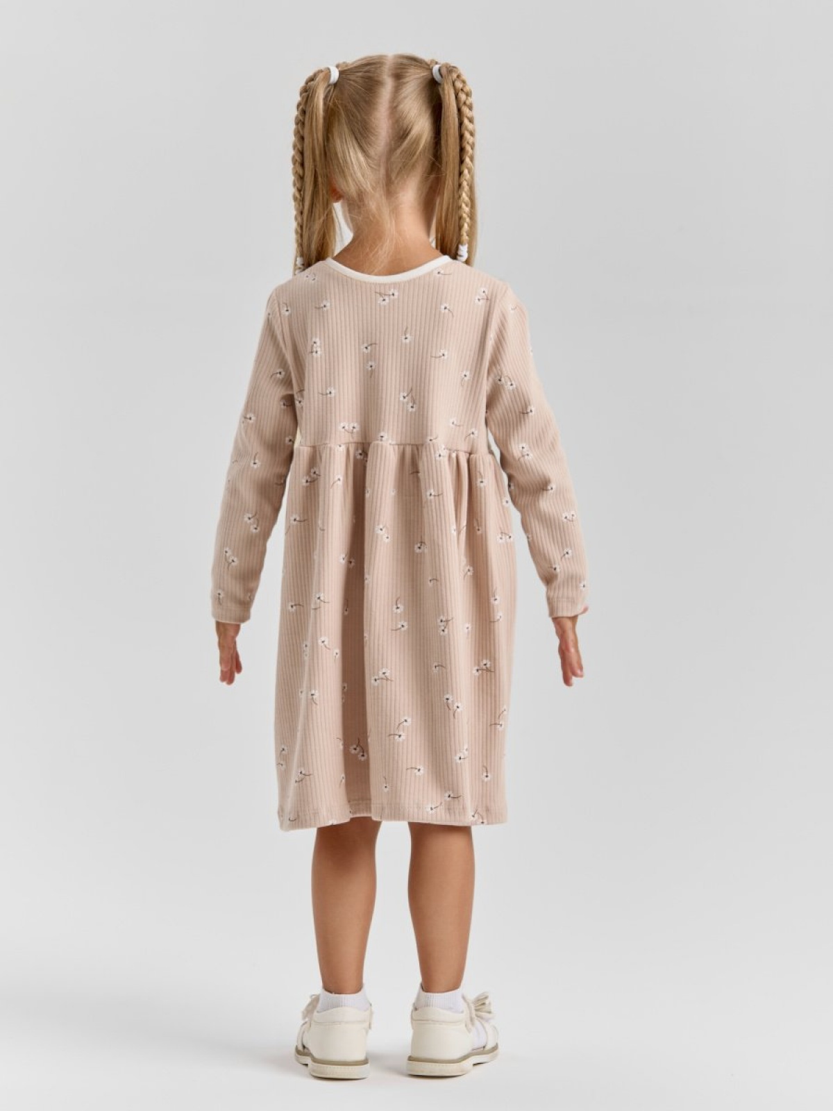 Платье хлопковое с длинным рукавом в садик 