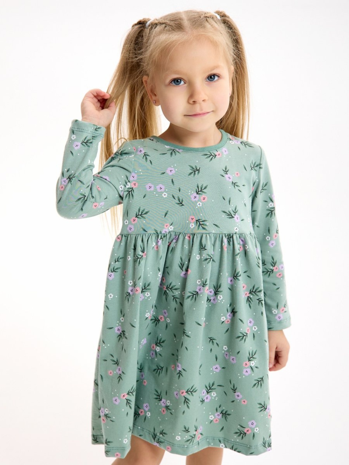 Платье хлопковое в садик с длинным рукавом 