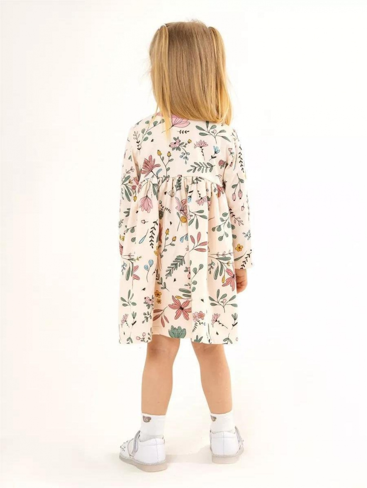 Платье хлопковое в садик с длинным рукавом 