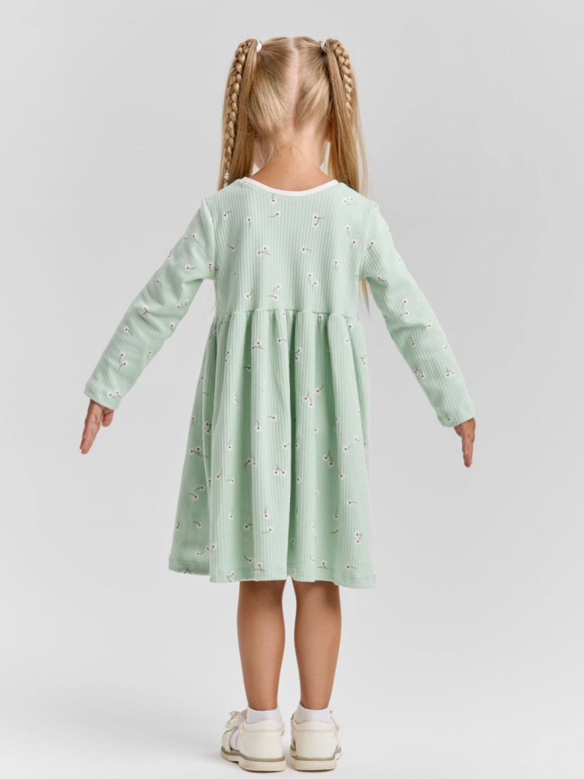 Платье хлопковое с длинным рукавом в садик 