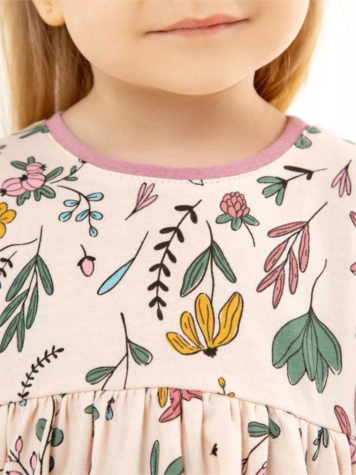 Платье хлопковое в садик с длинным рукавом 