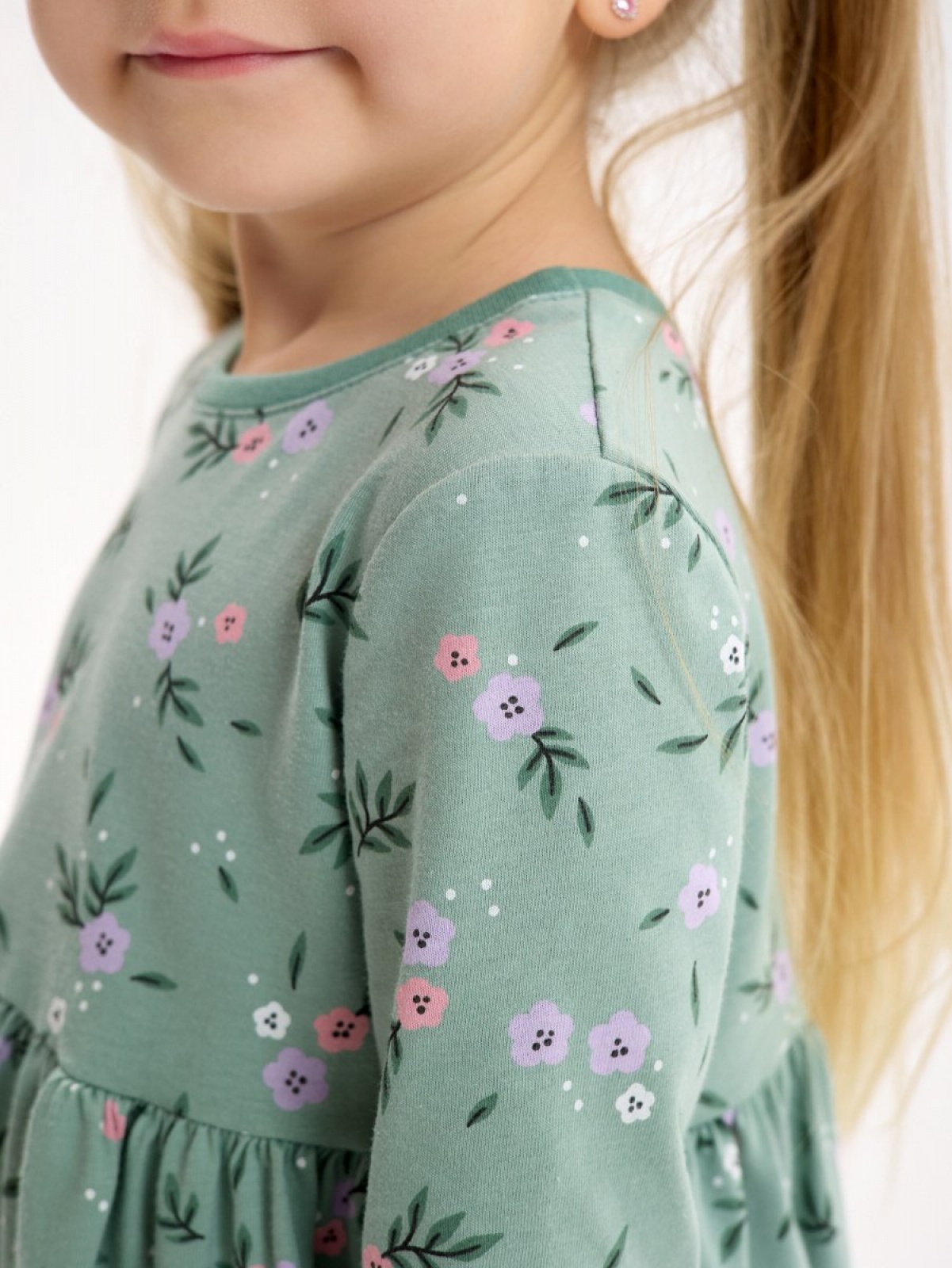 Платье хлопковое в садик с длинным рукавом 