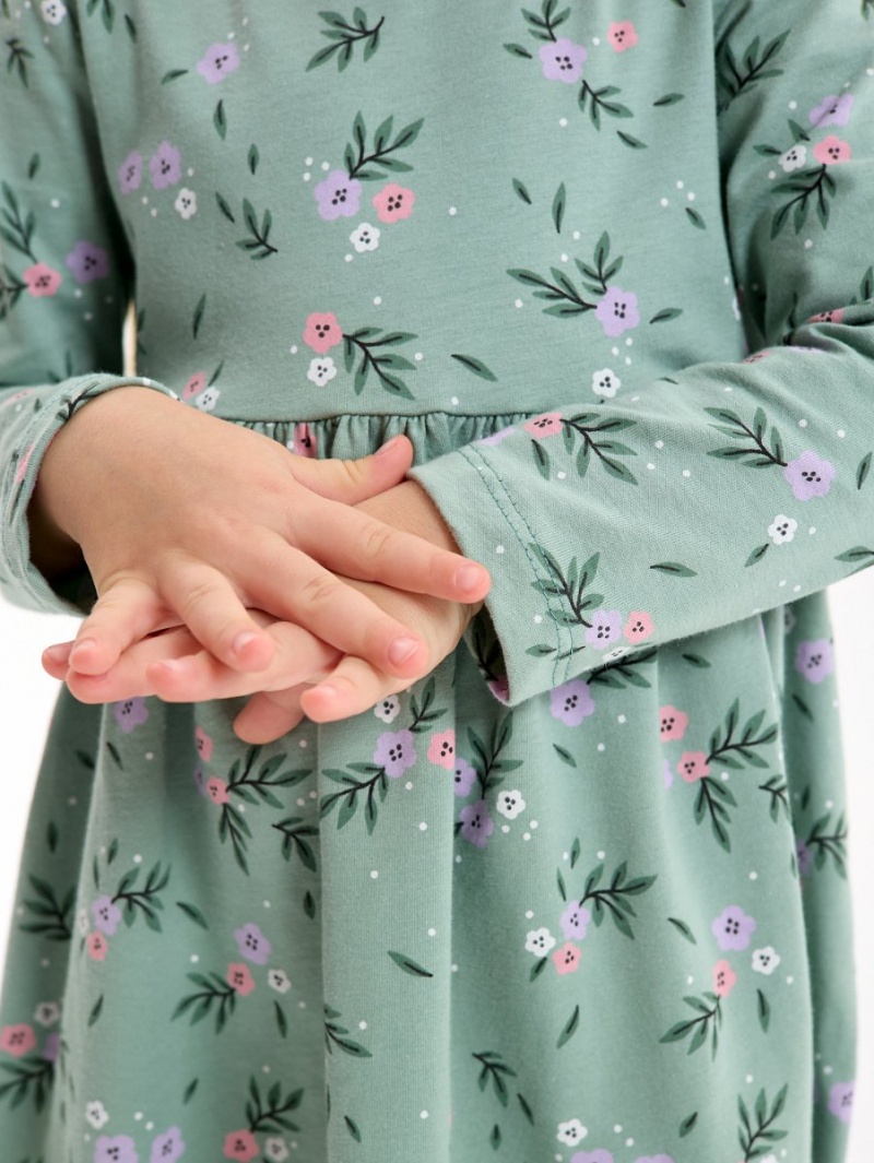 Платье хлопковое в садик с длинным рукавом 