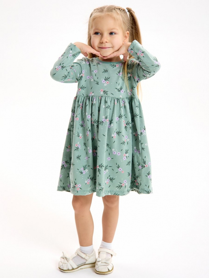 Платье хлопковое в садик с длинным рукавом 