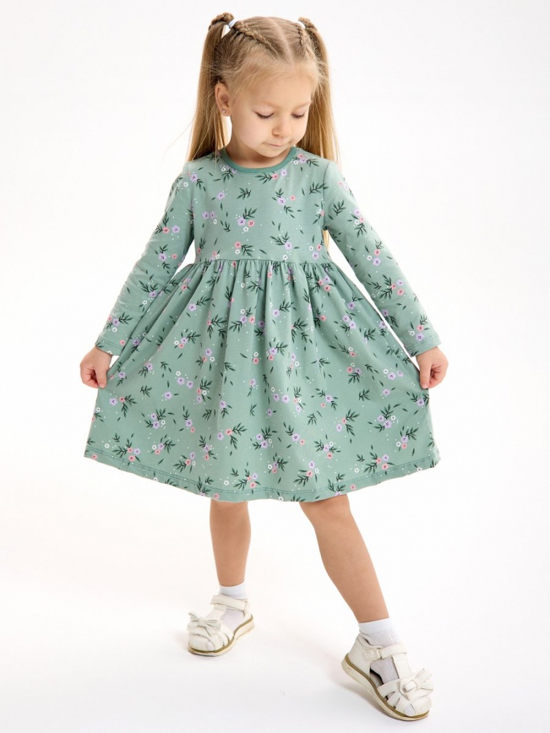 Платье хлопковое в садик с длинным рукавом 